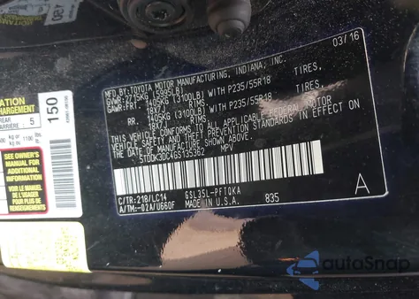 2016 Toyota Sienna Xle Premium 7 Passenger из США, поврежденный, VIN 5TDDK3DC4GS135362